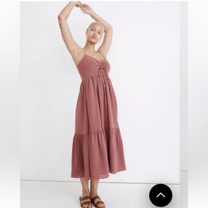 madewell ruched keyhole maxi dress tiered size 12